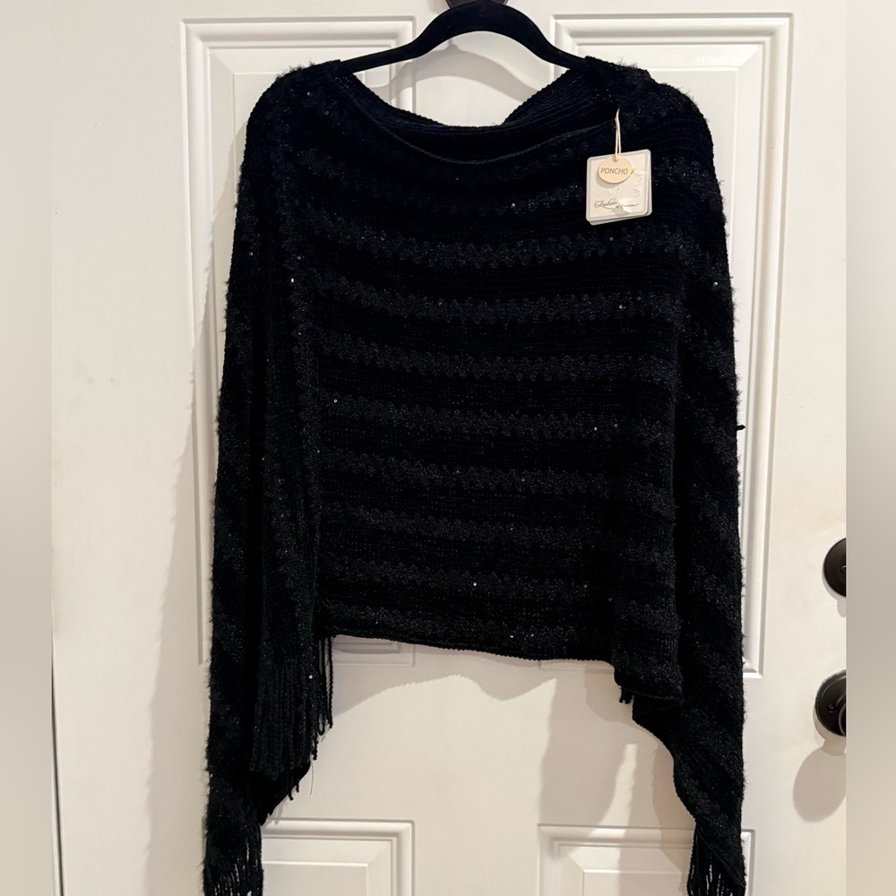 Fashion By Mirabeau Sparkle Chenille Poncho Knit Cape New With Tags